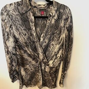 Vince Camuto -Animal Print Wrap  V-neck Faux Wrap Blouse  - Size Large